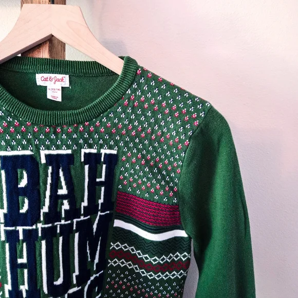 Cat & Jack "Bah Humbug" Ugly Christmas Sweater (Size L) - Picture 3 of 6